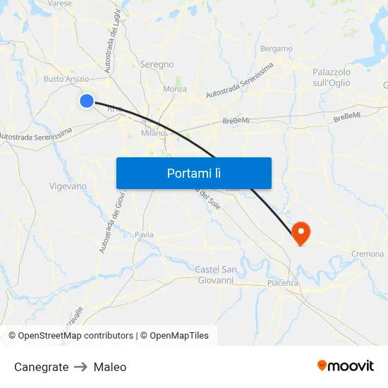 Canegrate to Maleo map