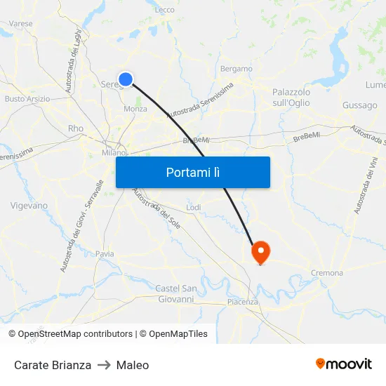 Carate Brianza to Maleo map
