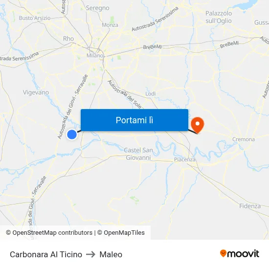 Carbonara Al Ticino to Maleo map