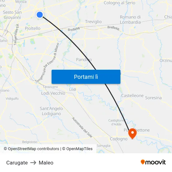 Carugate to Maleo map