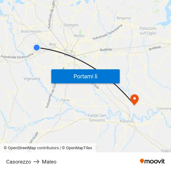 Casorezzo to Maleo map