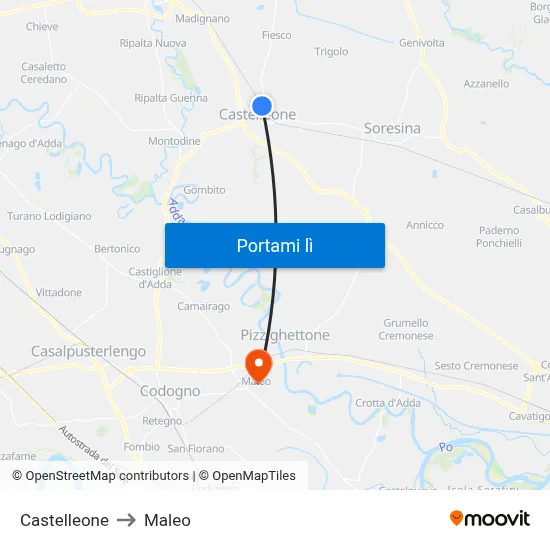 Castelleone to Maleo map