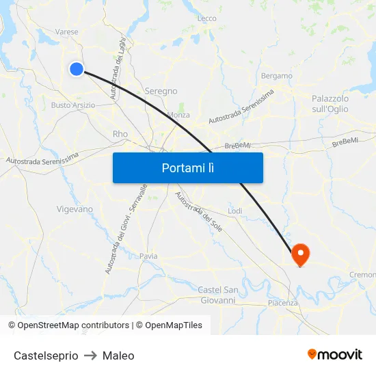 Castelseprio to Maleo map