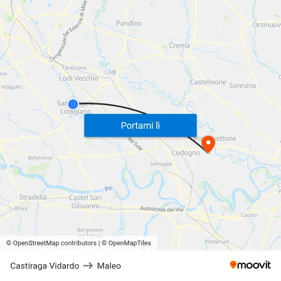 Castiraga Vidardo to Maleo map