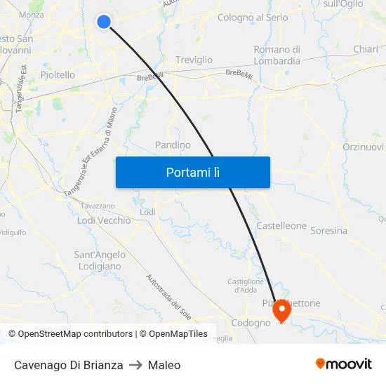 Cavenago Di Brianza to Maleo map