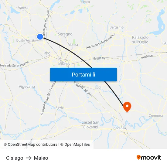 Cislago to Maleo map