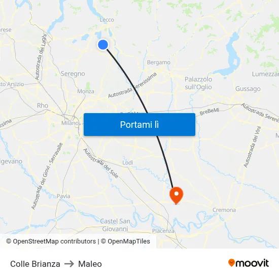 Colle Brianza to Maleo map