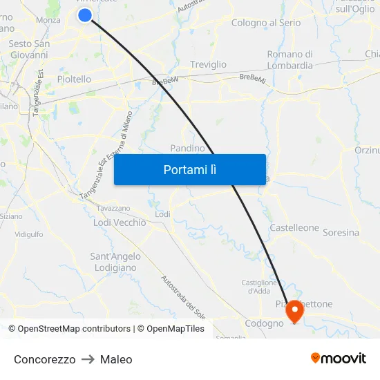 Concorezzo to Maleo map
