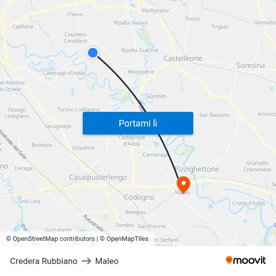 Credera Rubbiano to Maleo map