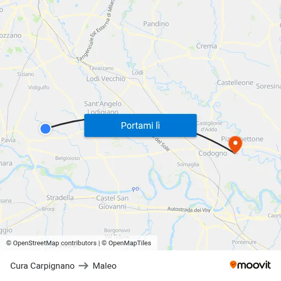 Cura Carpignano to Maleo map