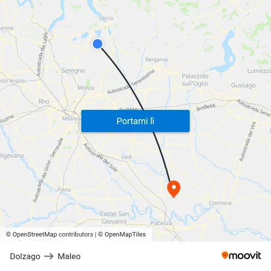 Dolzago to Maleo map