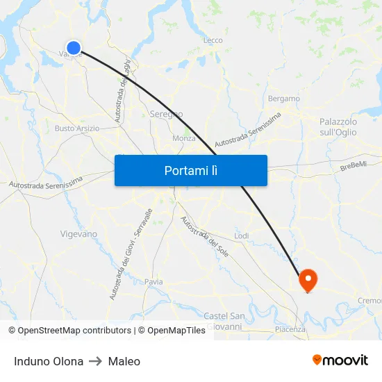 Induno Olona to Maleo map