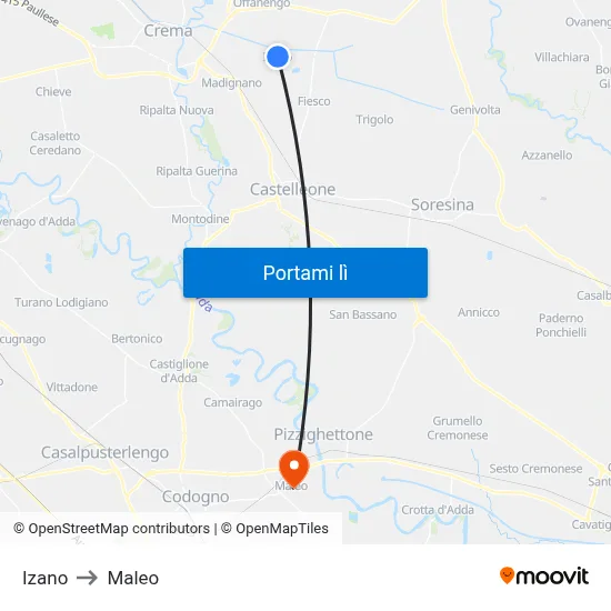 Izano to Maleo map