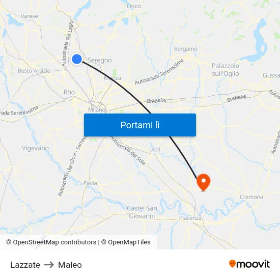 Lazzate to Maleo map