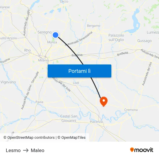 Lesmo to Maleo map