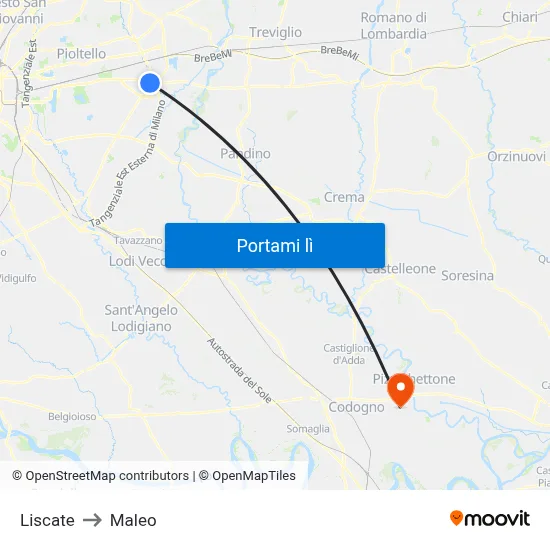 Liscate to Maleo map