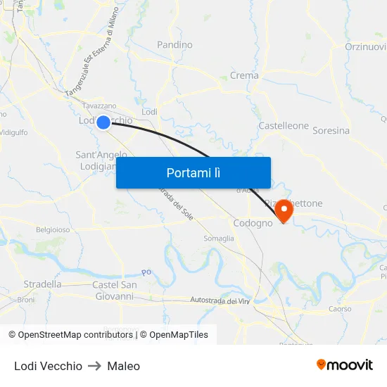 Lodi Vecchio to Maleo map