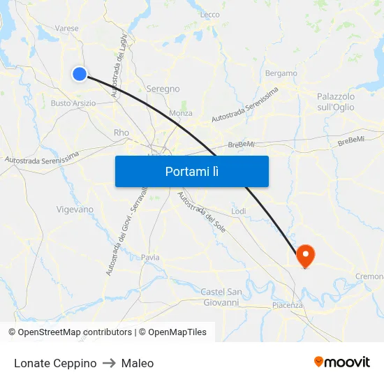 Lonate Ceppino to Maleo map
