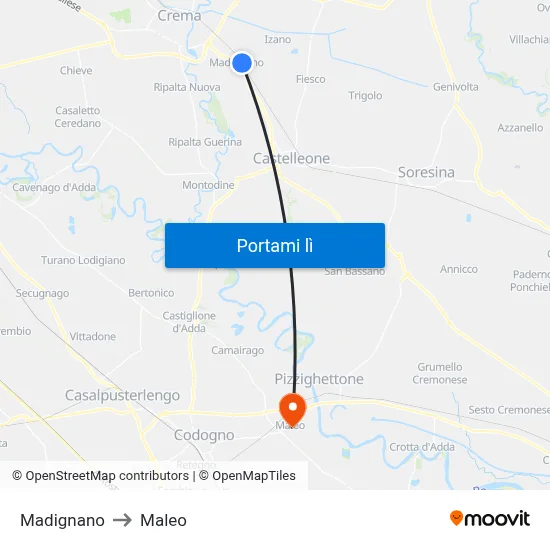 Madignano to Maleo map