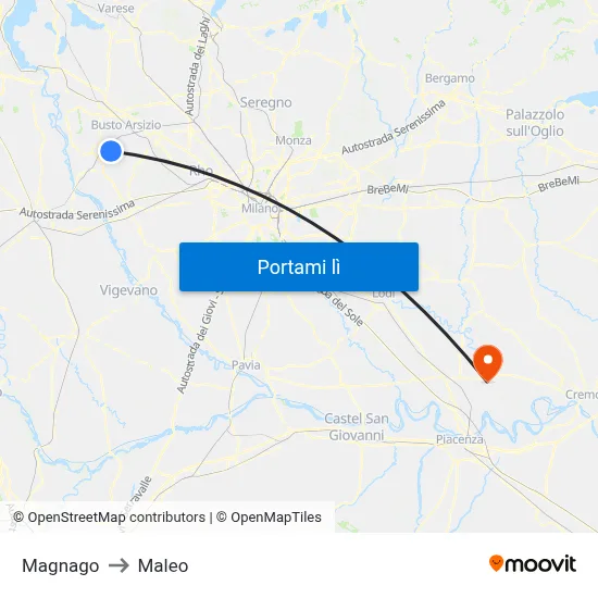 Magnago to Maleo map