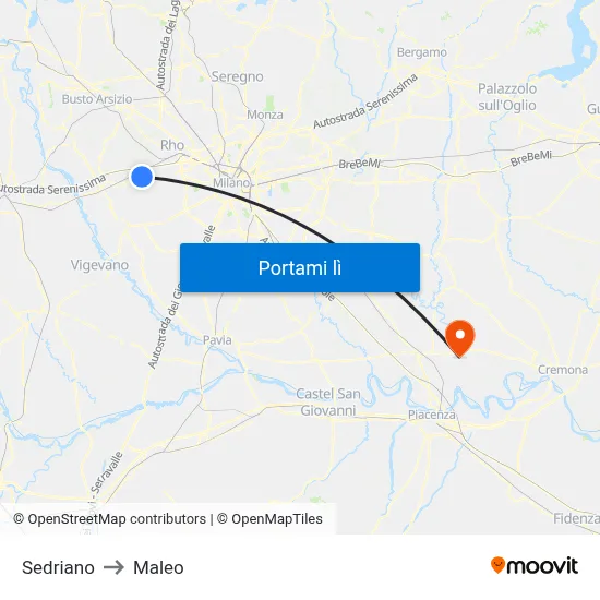 Sedriano to Maleo map