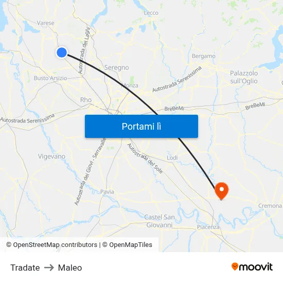 Tradate to Maleo map