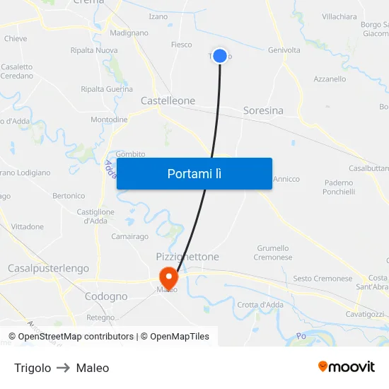 Trigolo to Maleo map