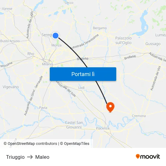 Triuggio to Maleo map