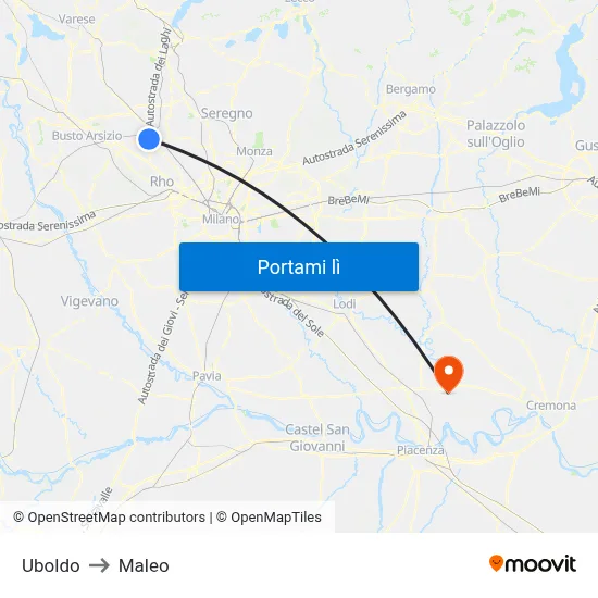 Uboldo to Maleo map