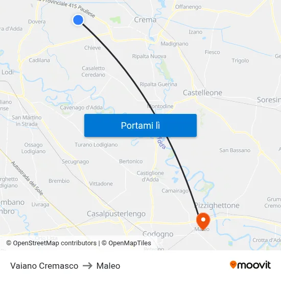 Vaiano Cremasco to Maleo map