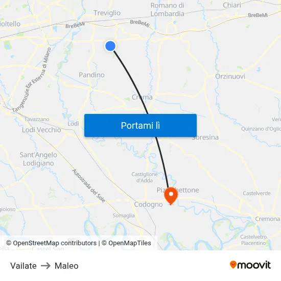 Vailate to Maleo map