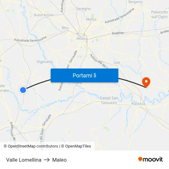 Valle Lomellina to Maleo map
