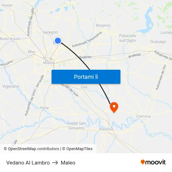 Vedano Al Lambro to Maleo map