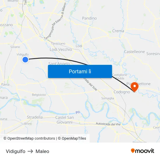 Vidigulfo to Maleo map