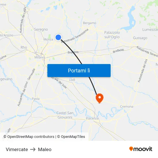Vimercate to Maleo map