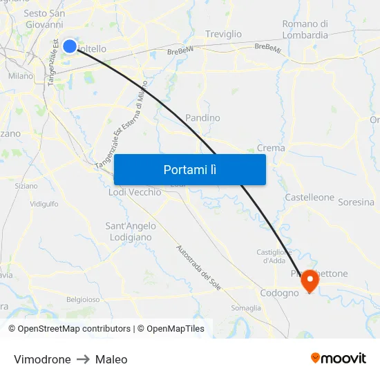 Vimodrone to Maleo map