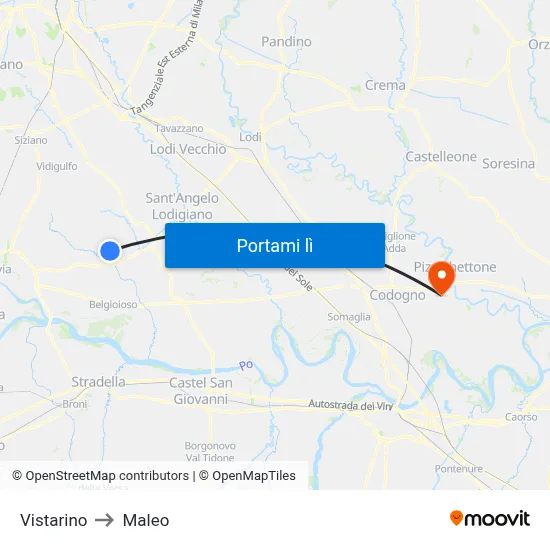 Vistarino to Maleo map