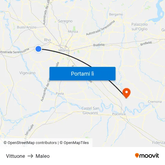 Vittuone to Maleo map