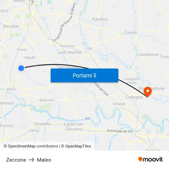 Zeccone to Maleo map