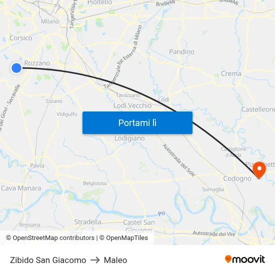 Zibido San Giacomo to Maleo map