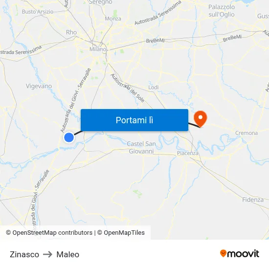 Zinasco to Maleo map
