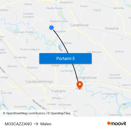MOSCAZZANO to Maleo map