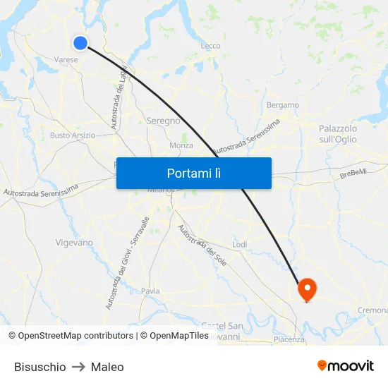 Bisuschio to Maleo map