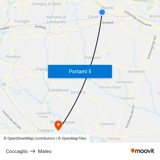 Coccaglio to Maleo map