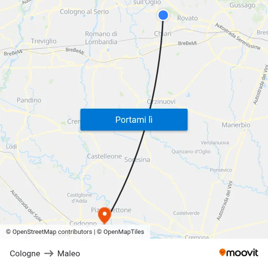 Cologne to Maleo map