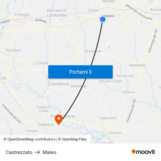 Castrezzato to Maleo map