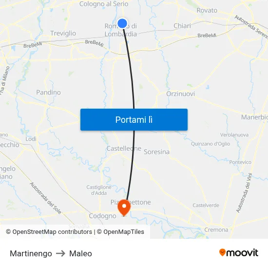 Martinengo to Maleo map