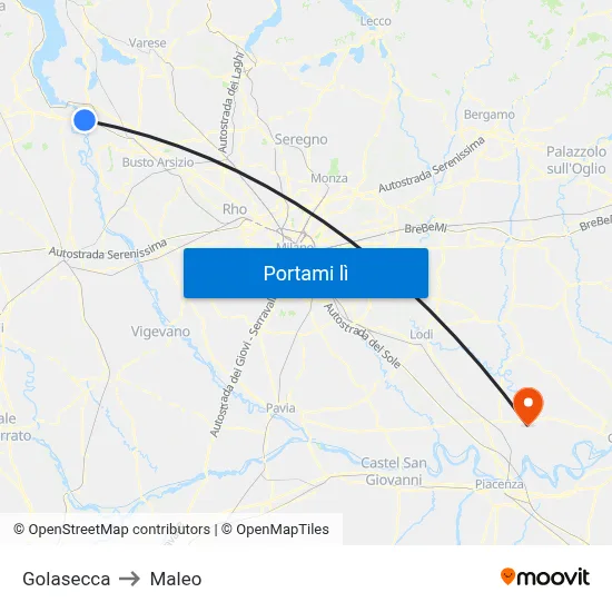 Golasecca to Maleo map