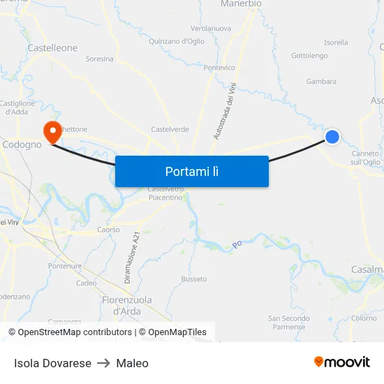 Isola Dovarese to Maleo map