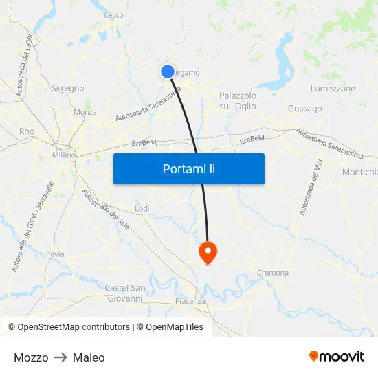 Mozzo to Maleo map